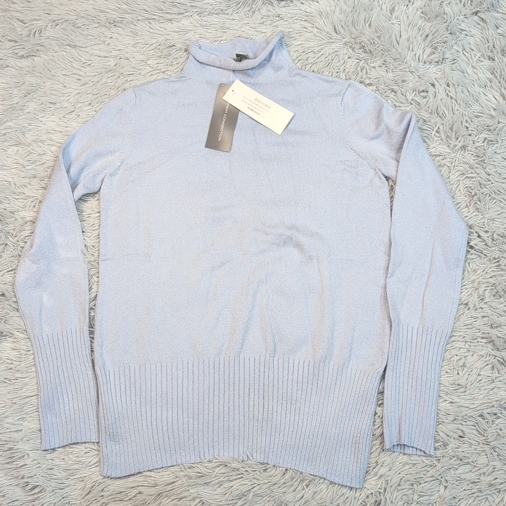 French Connection Shirt Womens S Blue Casual Comfort Stretch Soft Roll Neck‎ New